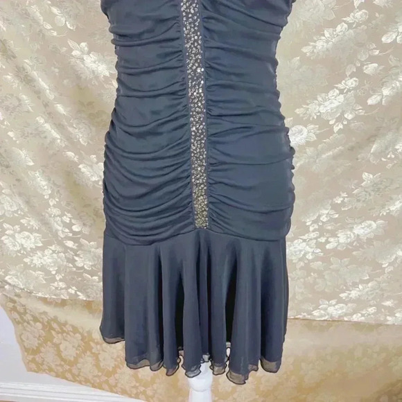 y2k Vintage Ruby Rox Halter Black and Gold Ruched Dress Women's Size L - Picture 3 of 8